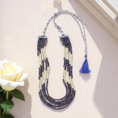 Natural iolite & Pearl 5-Layer Sarafa Necklace – Elegant Multi-Strand Traditional Jewelry