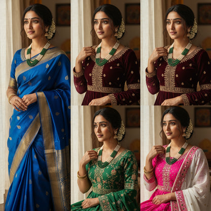 Elegant 4-Layer Green Jade, Pearl & Pyrite Sarafa Necklace – Timeless Ethnic Luxury