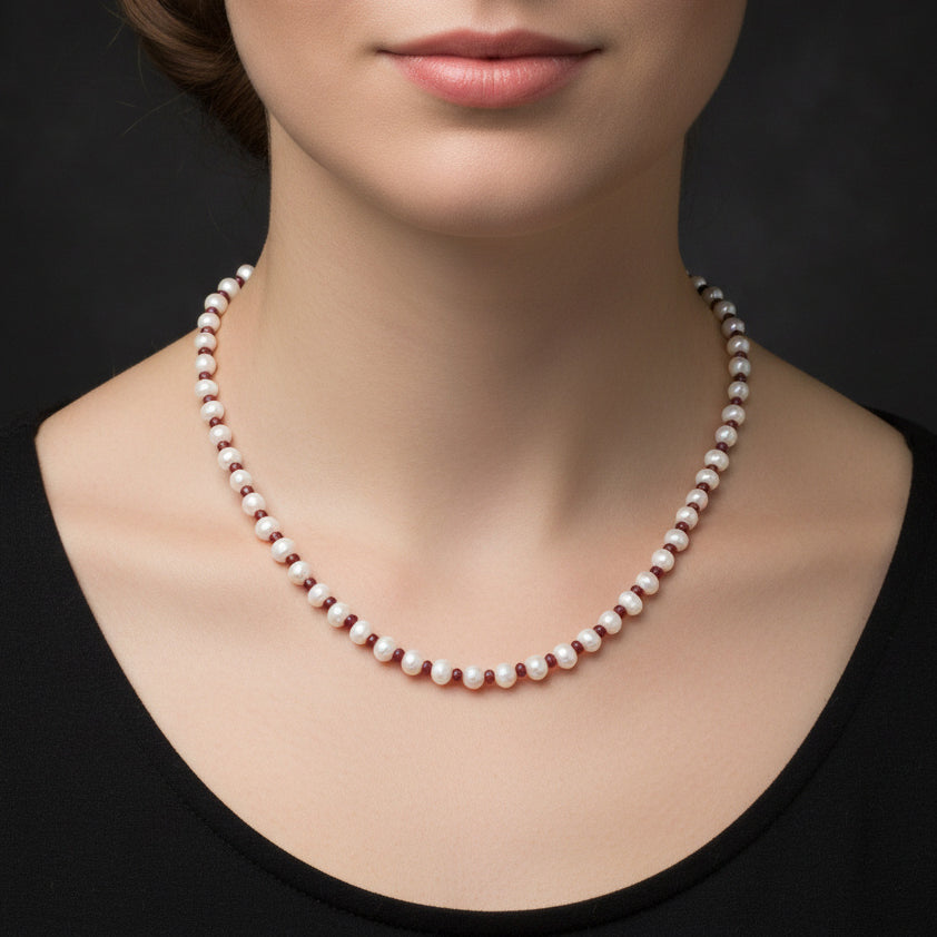 Handmade Ruby Pearl Rondelle Beads Silver Necklace: A Timeless Symbol of Love and Beauty