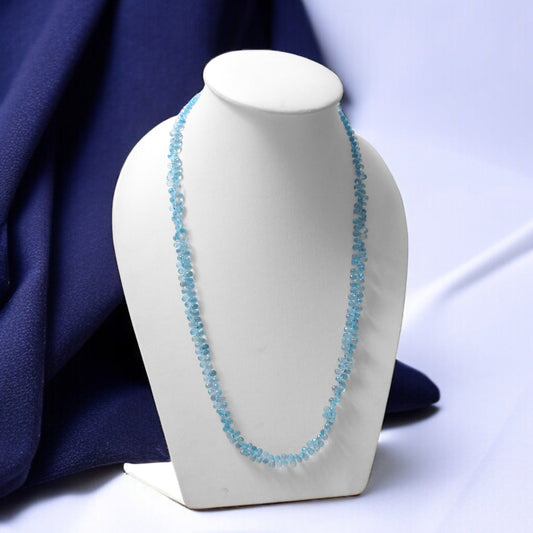 Natural Swiss Blue Topaz Faceted Drop Sarafa Necklace 6-7mm – Elegant Gemstone Jewelry for Calm & Clarity