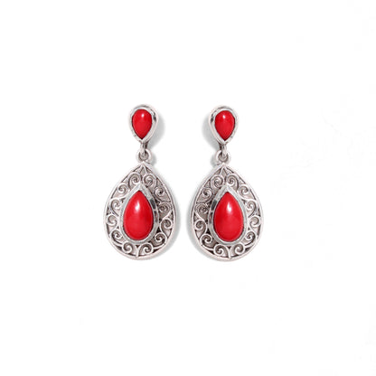 925 Sterling Silver Natural Red Coral Gemstone Earrings - Timeless Elegance