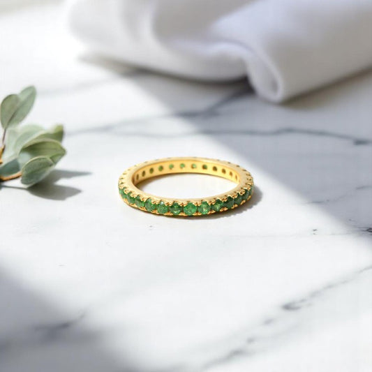 925 Sterling Silver Natural Chrome Diopside Eternity Band Ring – Heart-Centered Healing