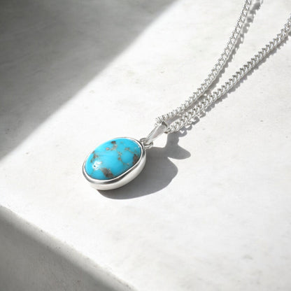 Natural Turquoise Pendant Necklace – Sterling Silver Chain | Calming Stone of Protection & Positivity