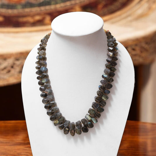 Natural Labradorite 2-Layered Sarafa Necklace – Iridescent Gemstone Elegance