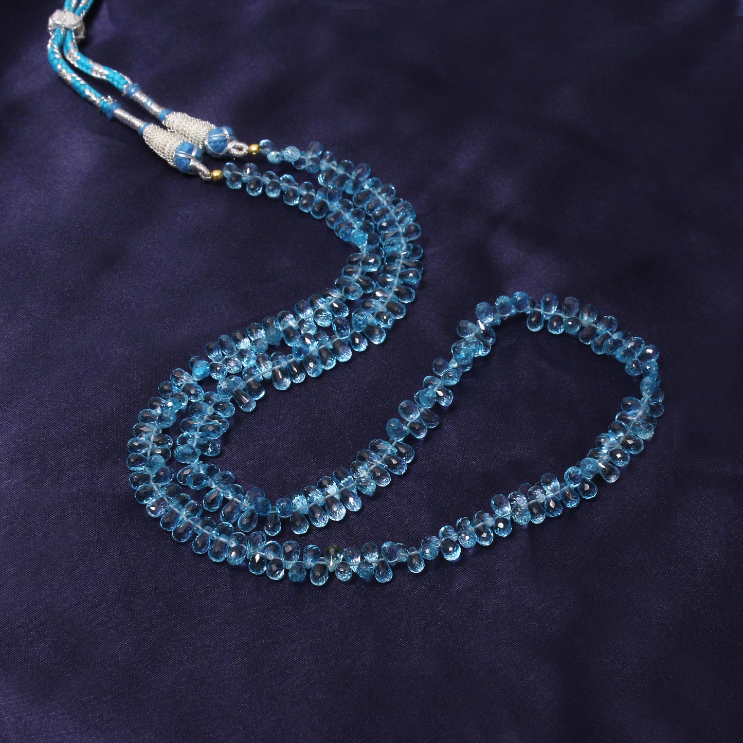 Natural Swiss Blue Topaz Faceted Drop Sarafa Necklace 6-7mm – Elegant Gemstone Jewelry for Calm & Clarity