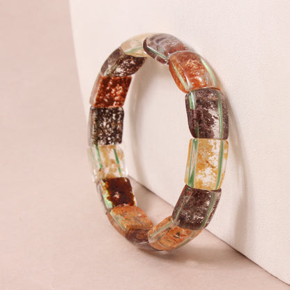 Crystal Colorful-Phantom Quartz Stone Beads Bracelet – Multi-Inclusions Natural Gemstone Jewelry for Women Gift