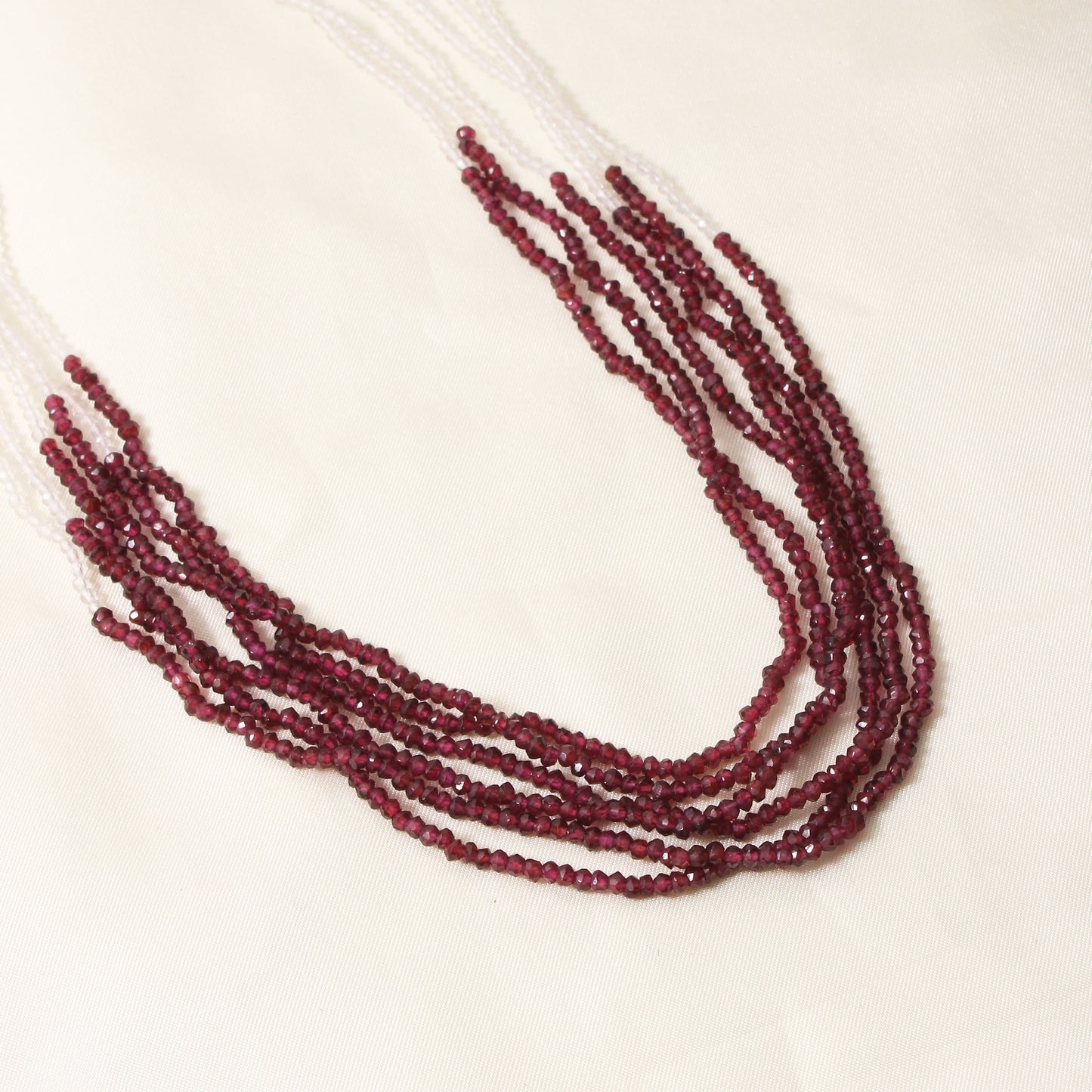 Elegant Crystal Quartz & Garnet 6 Layer Sarafa Beaded Necklace – Multi-Strand Healing Gemstone Jewelry