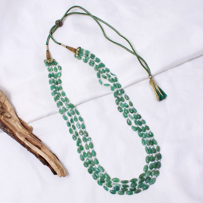 Light Green Emerald & Pearl 4-Layer Sarafa Necklace – Natural Multi-Strand Bridal & Festive Jewelry