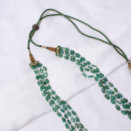 Light Green Emerald & Pearl 4-Layer Sarafa Necklace – Natural Multi-Strand Bridal & Festive Jewelry