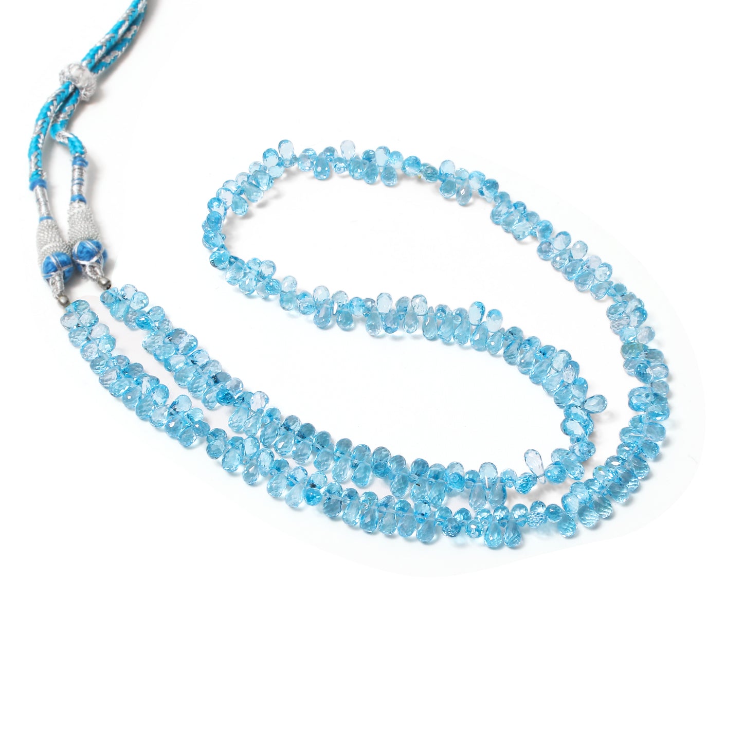 Natural Swiss Blue Topaz Faceted Drop Sarafa Necklace 6-7mm – Elegant Gemstone Jewelry for Calm & Clarity