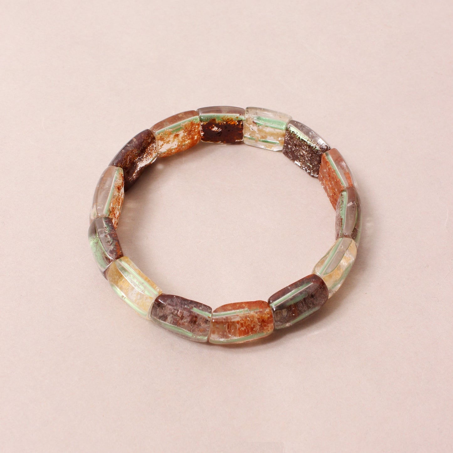 Crystal Colorful-Phantom Quartz Stone Beads Bracelet – Multi-Inclusions Natural Gemstone Jewelry for Women Gift