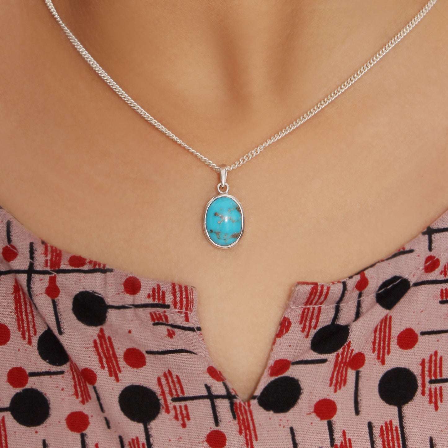 Natural Turquoise Pendant Necklace – Sterling Silver Chain | Calming Stone of Protection & Positivity