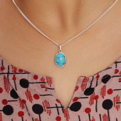 Natural Turquoise Pendant Necklace – Sterling Silver Chain | Calming Stone of Protection & Positivity