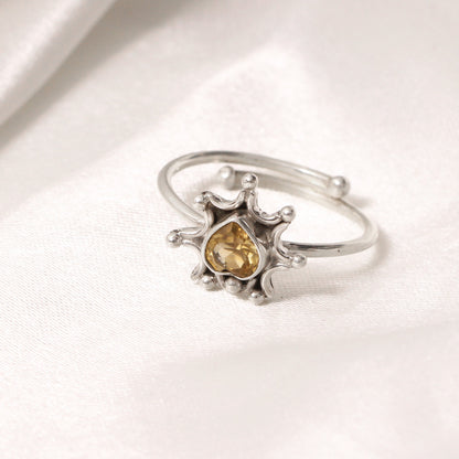 925 Sterling Silver Citrine Sun Ring – Radiant Gemstone of Abundance & Joy