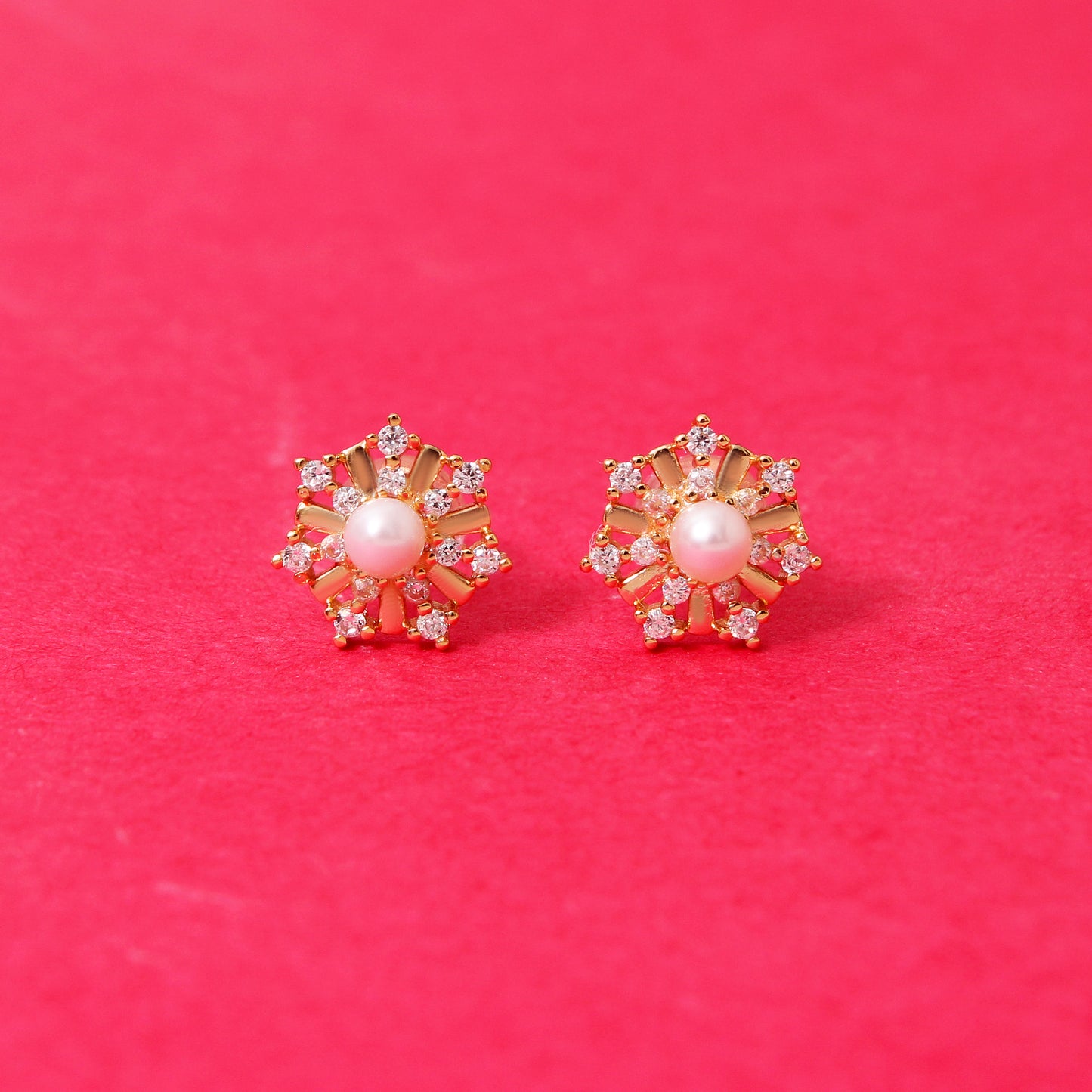 Bloom with Elegance – Natural Pearl Floral Stud Earrings in 925 Sterling Silver with Gold Plating