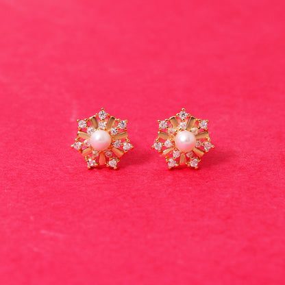 Bloom with Elegance – Natural Pearl Floral Stud Earrings in 925 Sterling Silver with Gold Plating