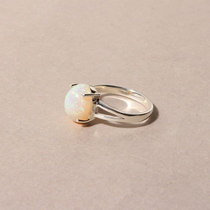 Natural Ethiopian Opal Oval Cabochon Ring – 925 Sterling Silver Fire Opal Gemstone Ring for Women | October Birthstone Jewelry