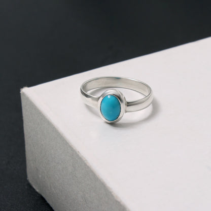 Natural Turquoise Gemstone Ring – Sterling Silver Minimal Design for Protection & Peace