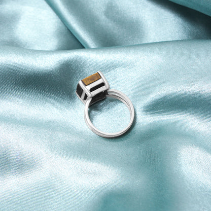 925 Sterling Silver Natural Tiger Eye Gemstone Ring – Bold Square Cut Statement Jewelry for Protection & Confidence