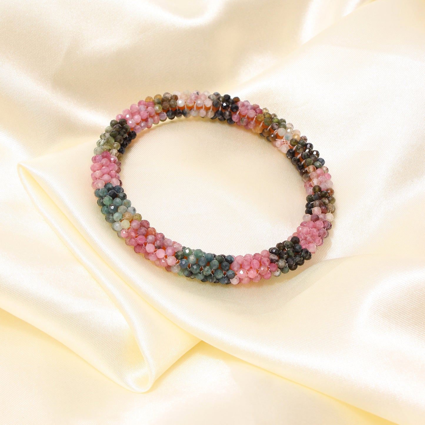 Natural Multi Tourmaline Beaded Bangle – Handmade Energy Healing Bracelet