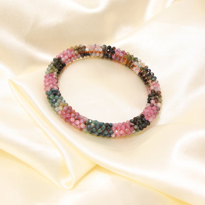 Natural Multi Tourmaline Beaded Bangle – Handmade Energy Healing Bracelet