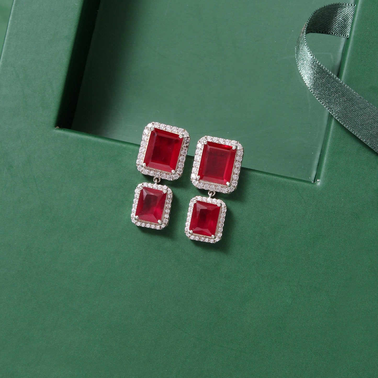 Ruby Quartz Stud Earrings – Emerald-Cut Gemstone Jewelry for Timeless Elegance