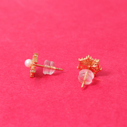 Bloom with Elegance – Natural Pearl Floral Stud Earrings in 925 Sterling Silver with Gold Plating