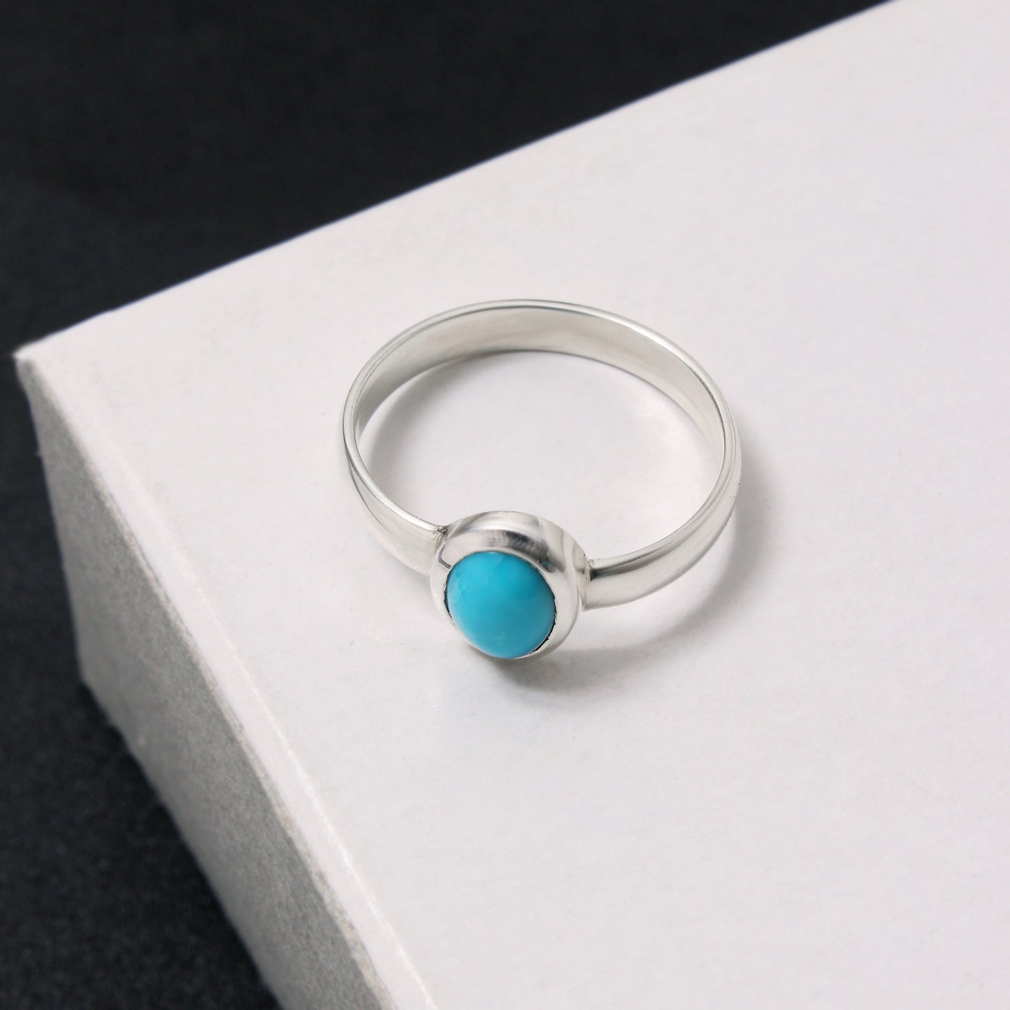Natural Turquoise Gemstone Ring – Sterling Silver Minimal Design for Protection & Peace