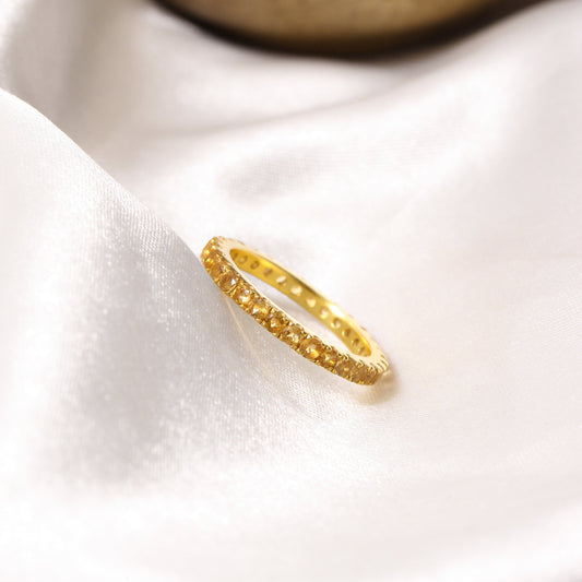 Golden Glow Natural Citrine Eternity Band Ring – Natural Gemstone Sparkle