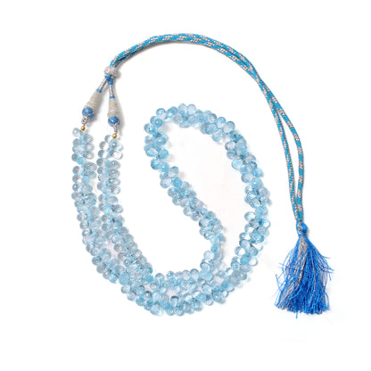 Radiant Natural Swiss Blue Topaz Gemstone Sarafa Necklace – Sparkling Elegance with Healing Calm