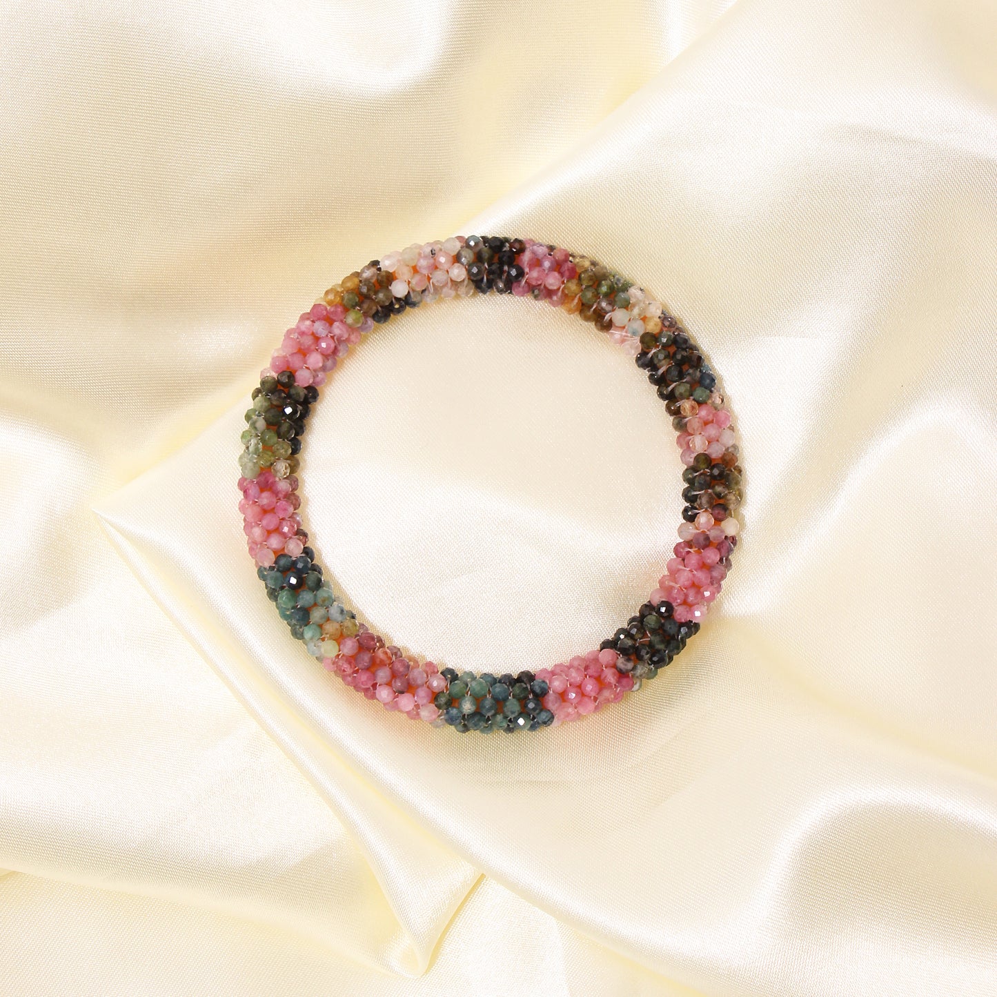 Natural Multi Tourmaline Beaded Bangle – Handmade Energy Healing Bracelet