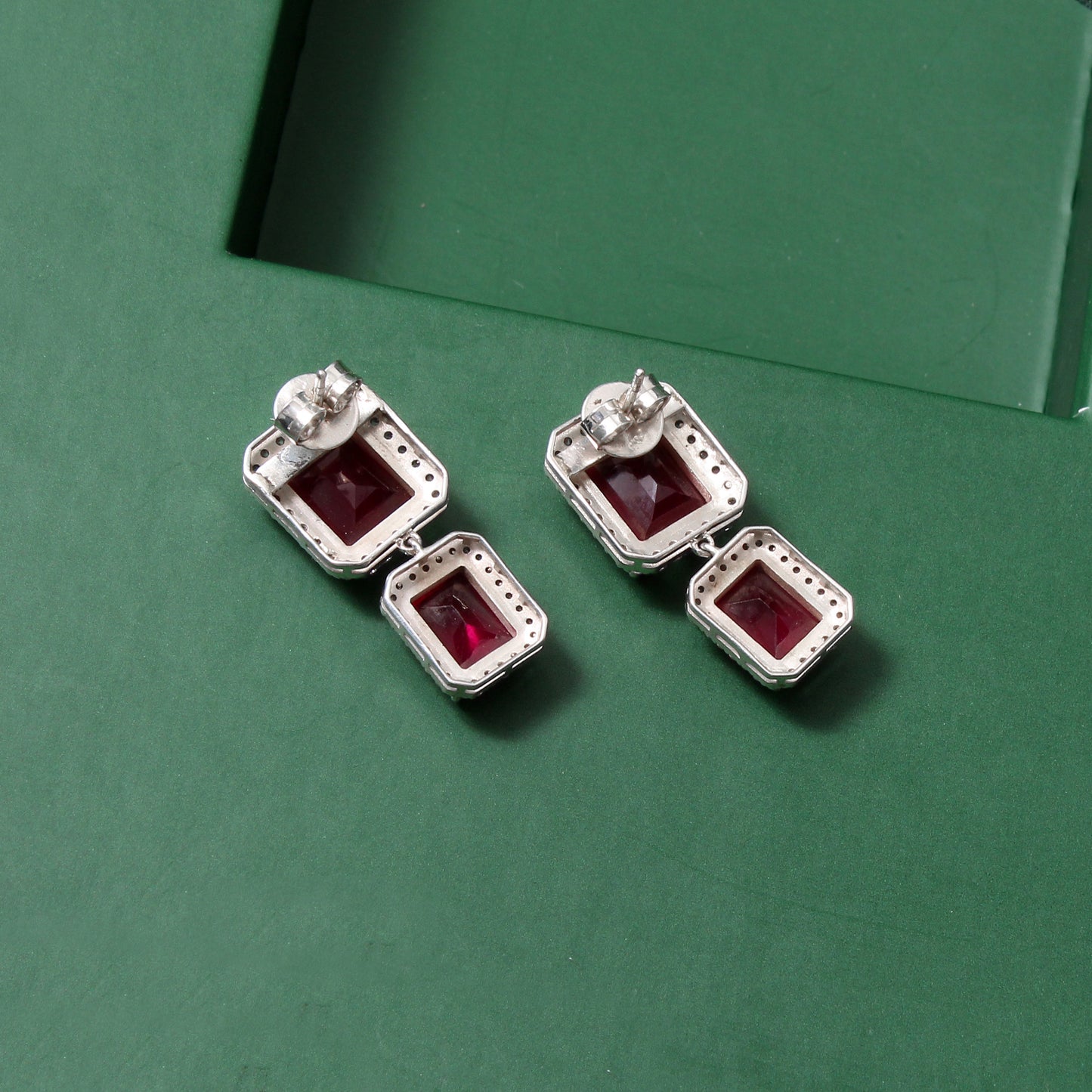 Ruby Quartz Stud Earrings – Emerald-Cut Gemstone Jewelry for Timeless Elegance