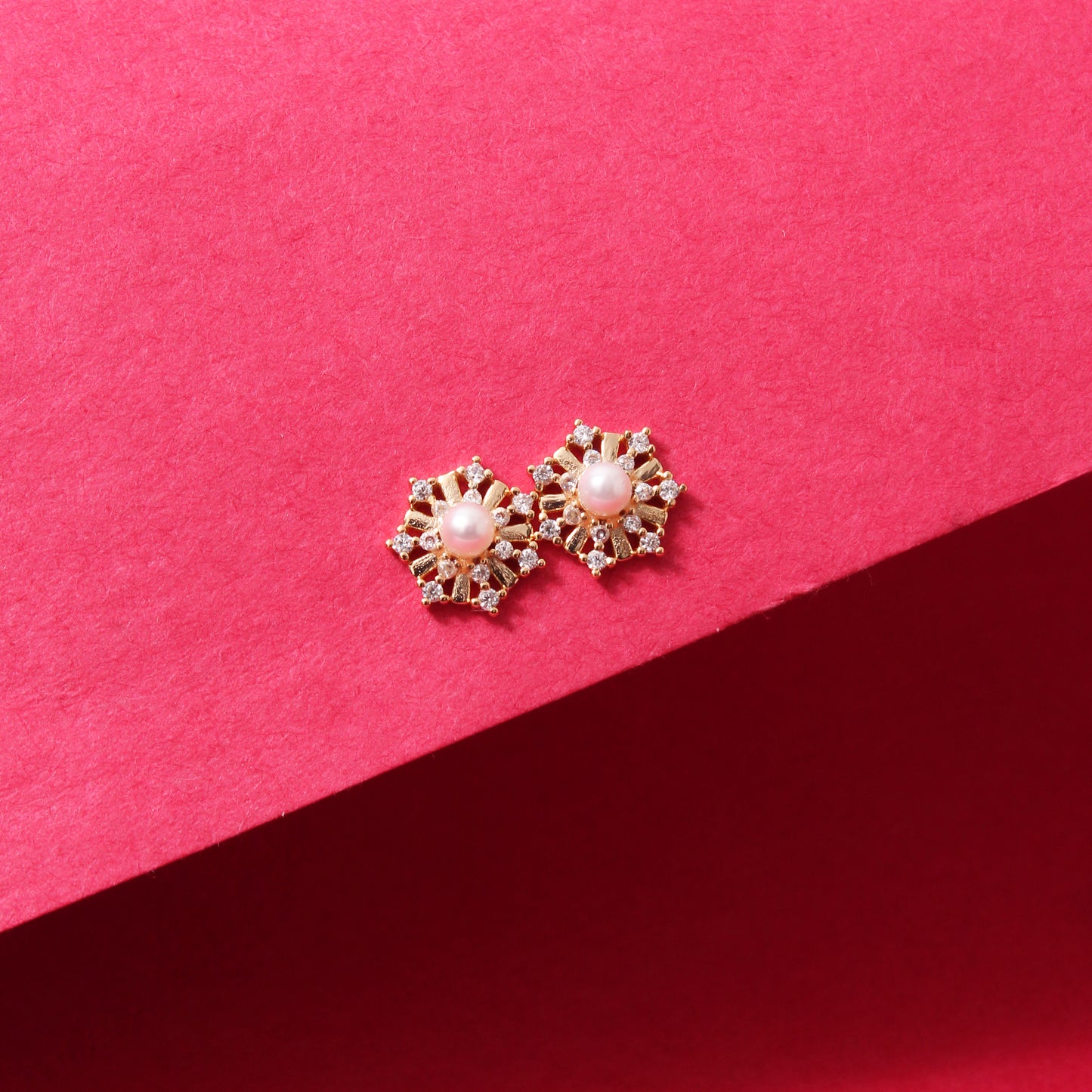 Bloom with Elegance – Natural Pearl Floral Stud Earrings in 925 Sterling Silver with Gold Plating