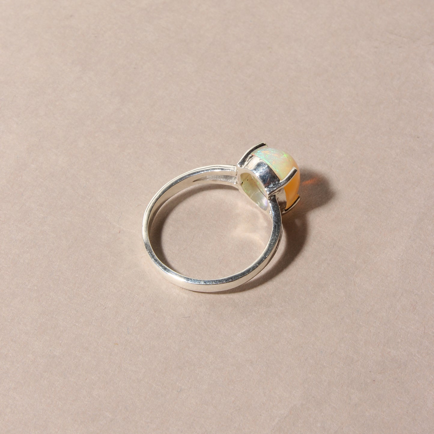 Natural Ethiopian Opal Oval Cabochon Ring – 925 Sterling Silver Fire Opal Gemstone Ring for Women | October Birthstone Jewelry