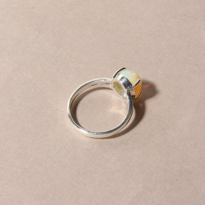 Natural Ethiopian Opal Oval Cabochon Ring – 925 Sterling Silver Fire Opal Gemstone Ring for Women | October Birthstone Jewelry