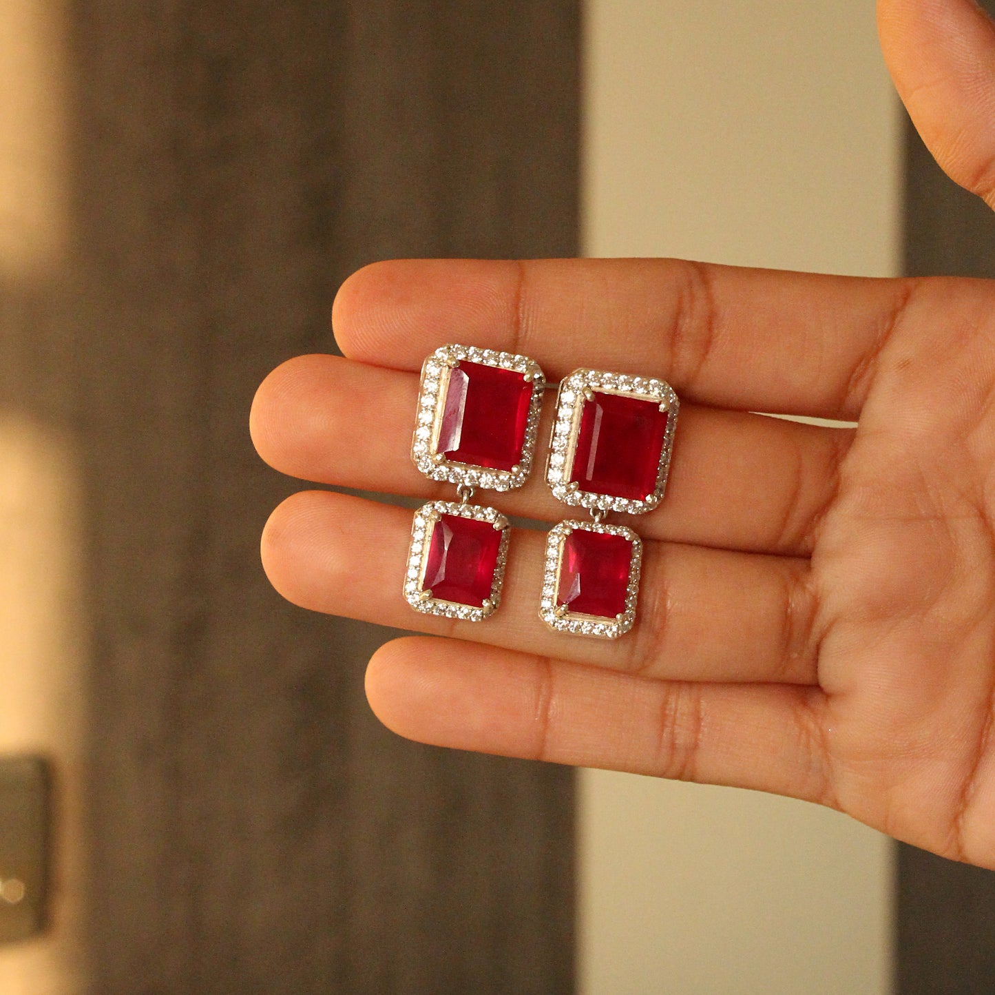 Ruby Quartz Stud Earrings – Emerald-Cut Gemstone Jewelry for Timeless Elegance