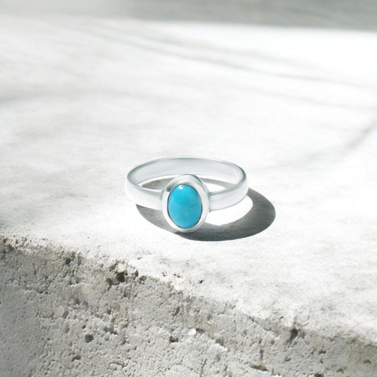 Natural Turquoise Gemstone Ring – Sterling Silver Minimal Design for Protection & Peace