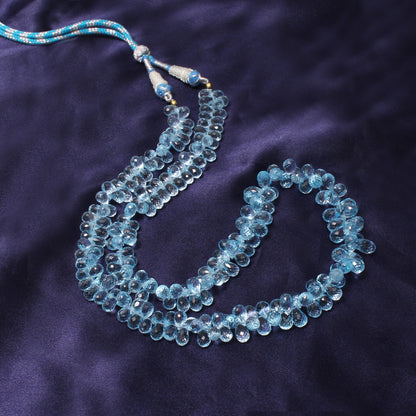 Radiant Natural Swiss Blue Topaz Gemstone Sarafa Necklace – Sparkling Elegance with Healing Calm