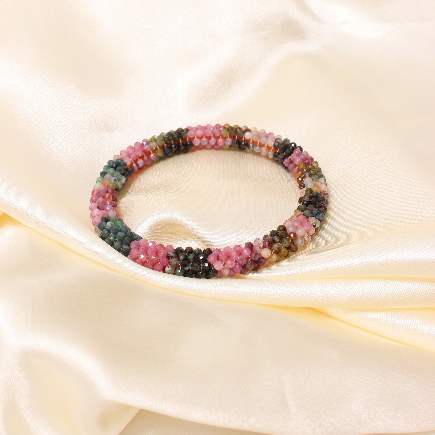 Natural Multi Tourmaline Beaded Bangle – Handmade Energy Healing Bracelet