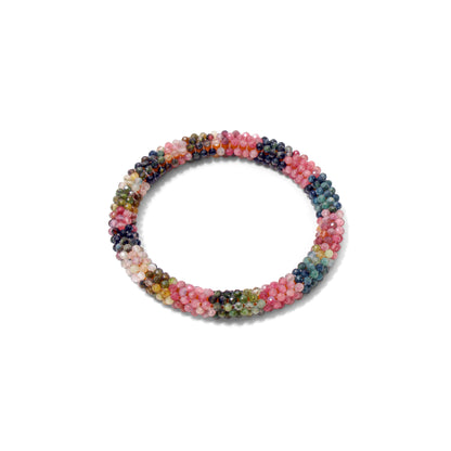 Natural Multi Tourmaline Beaded Bangle – Handmade Energy Healing Bracelet