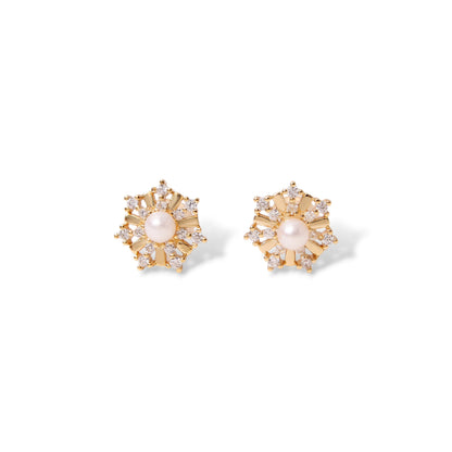 Bloom with Elegance – Natural Pearl Floral Stud Earrings in 925 Sterling Silver with Gold Plating