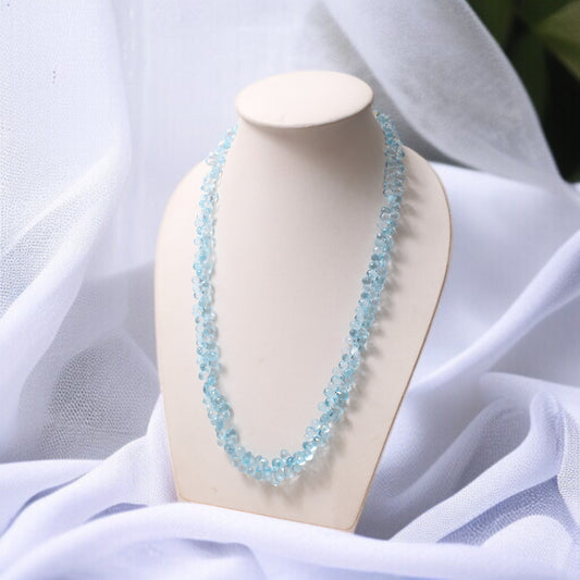 Radiant Natural Swiss Blue Topaz Gemstone Sarafa Necklace – Sparkling Elegance with Healing Calm