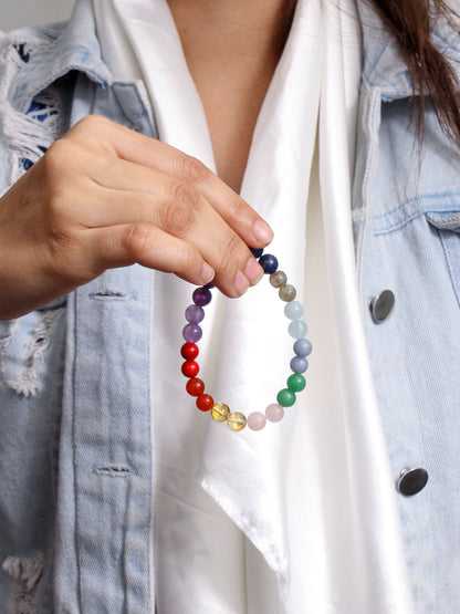 7 Chakras - Healing Stretchable Gemstone Bracelet - Enhance Our Energy Levels & Vitality