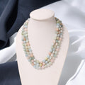 Natural Multi Aquamarine 3-layer Gemstone Sarafa Necklace – Handmade Pastel Beaded Jewelry for Calm & Elegance