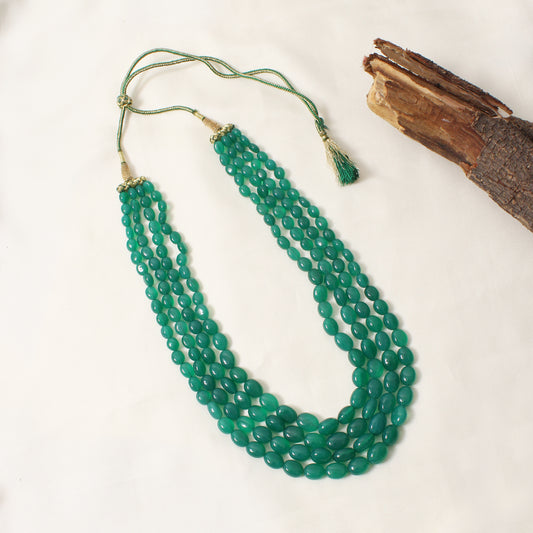 Elegant Green Onyx 4-Layer Sarafa Necklace – Healing Energy & Regal Style