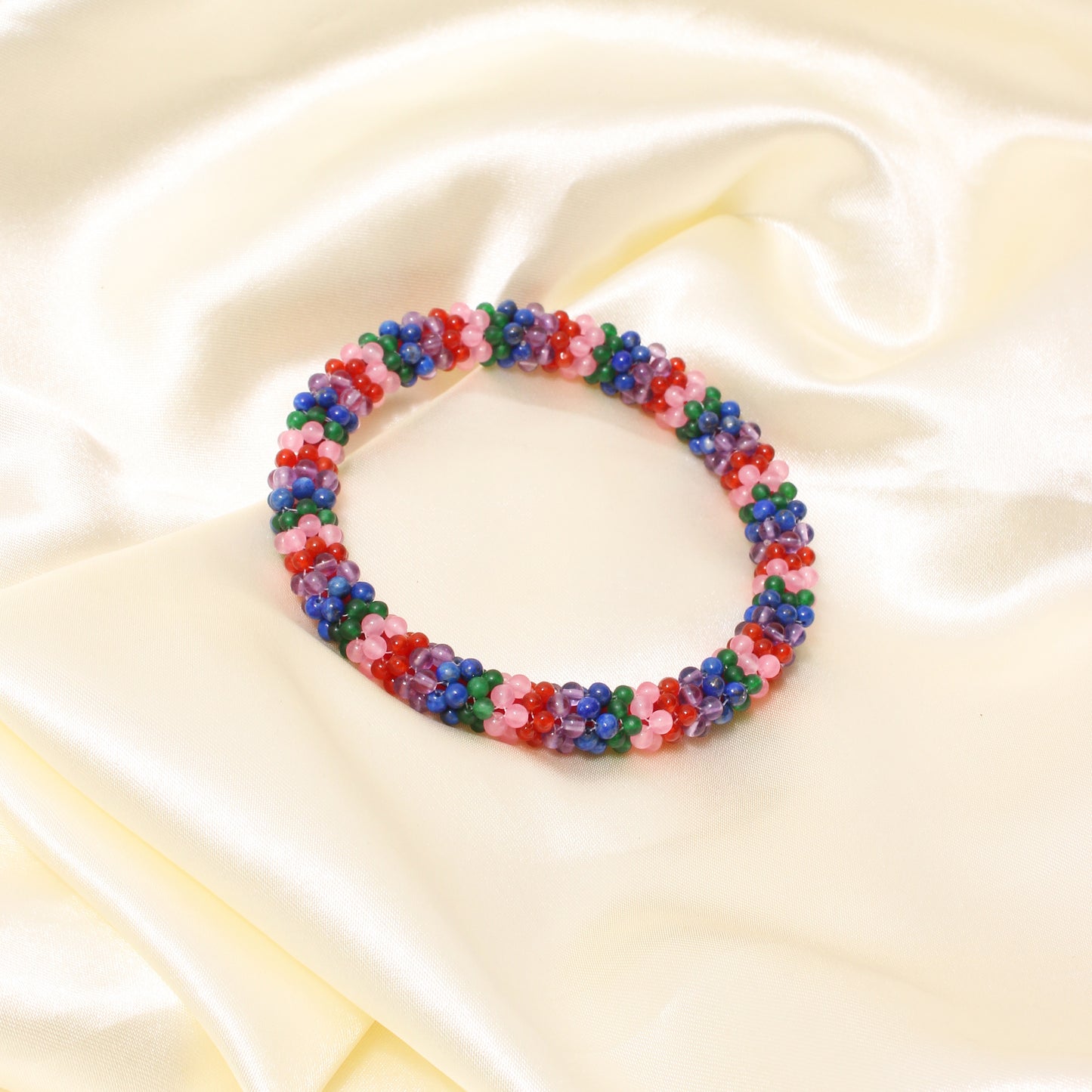 Vibrant Natural Multi-Gemstone Beaded Bangle/Bracelet – Colorful & Energetic Bracelet