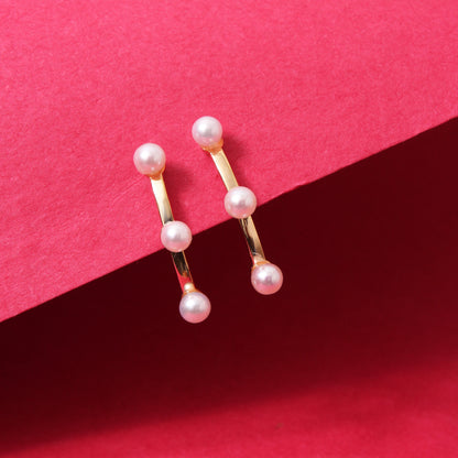 Elevate Your Style – Natural Pearl Linear Bar Earrings in 925 Sterling Silver with Gold Plating