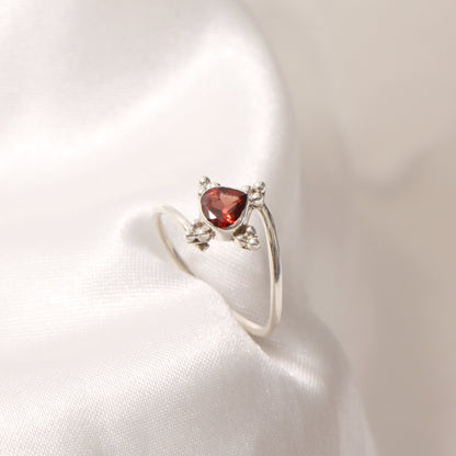 Natural Garnet Sterling Silver Ring – Heart Shape Red Gemstone Ring for Women, January Birthstone Jewelry