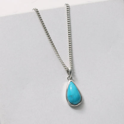 Natural Turquoise Gemstone Pendant Necklace – Sterling Silver Teardrop Design for Calm & Protection