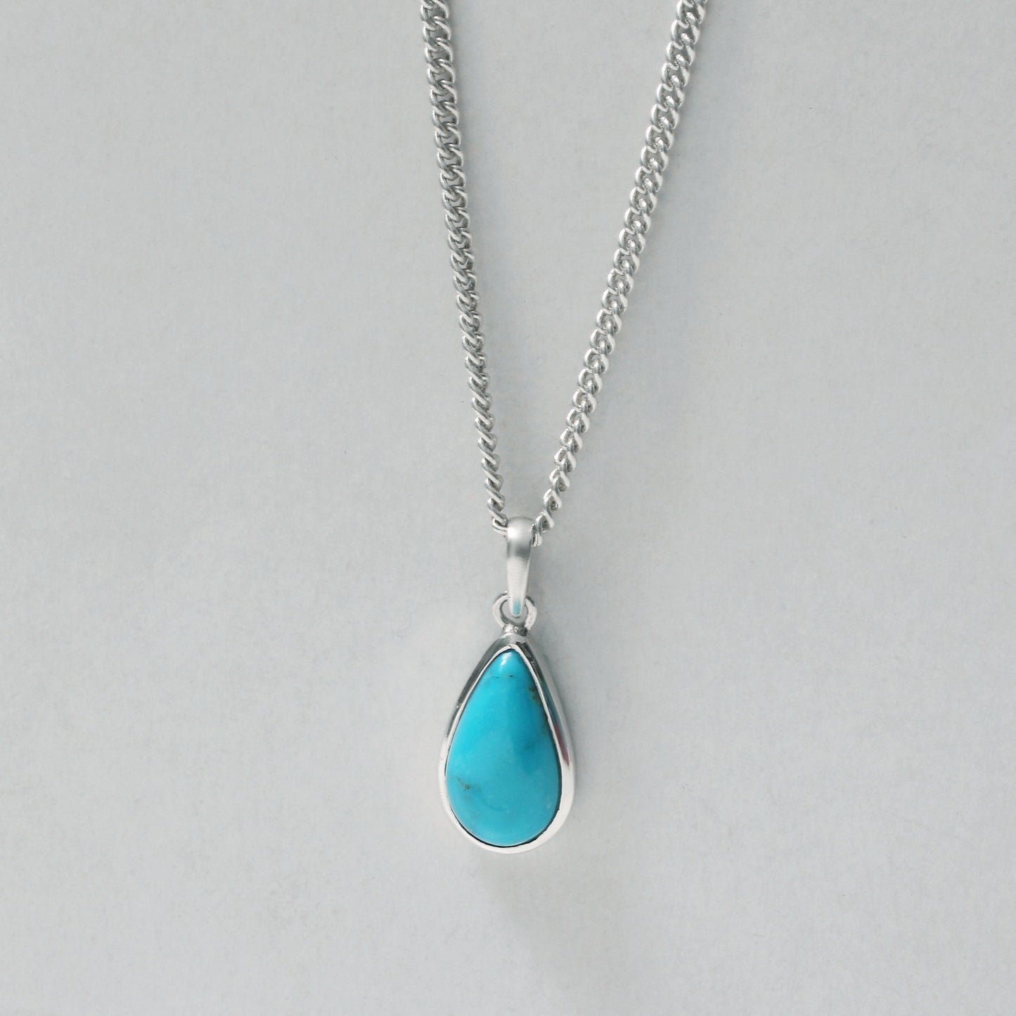 Natural Turquoise Gemstone Pendant Necklace – Sterling Silver Teardrop Design for Calm & Protection